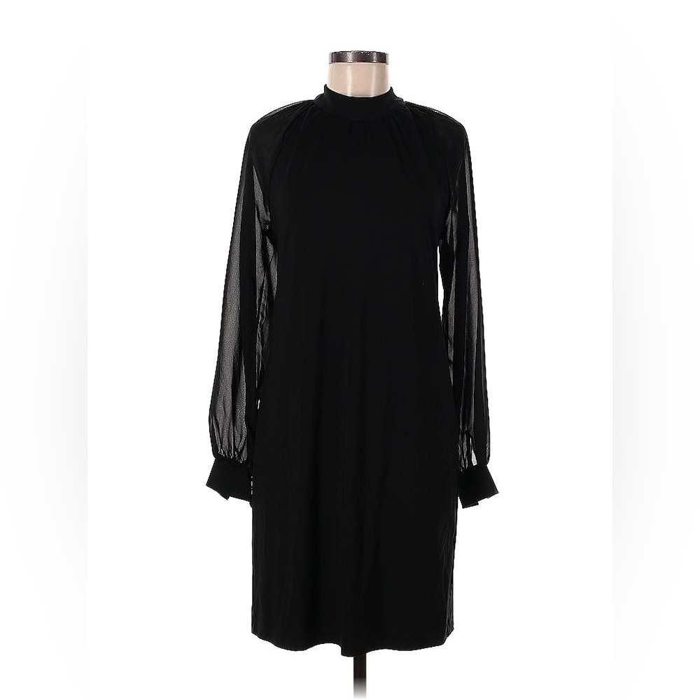 Banana Republic Black Long-Sleeve Mesh Sleeve Dress